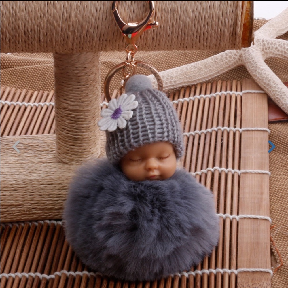 Sleeping Baby Pom Keychain